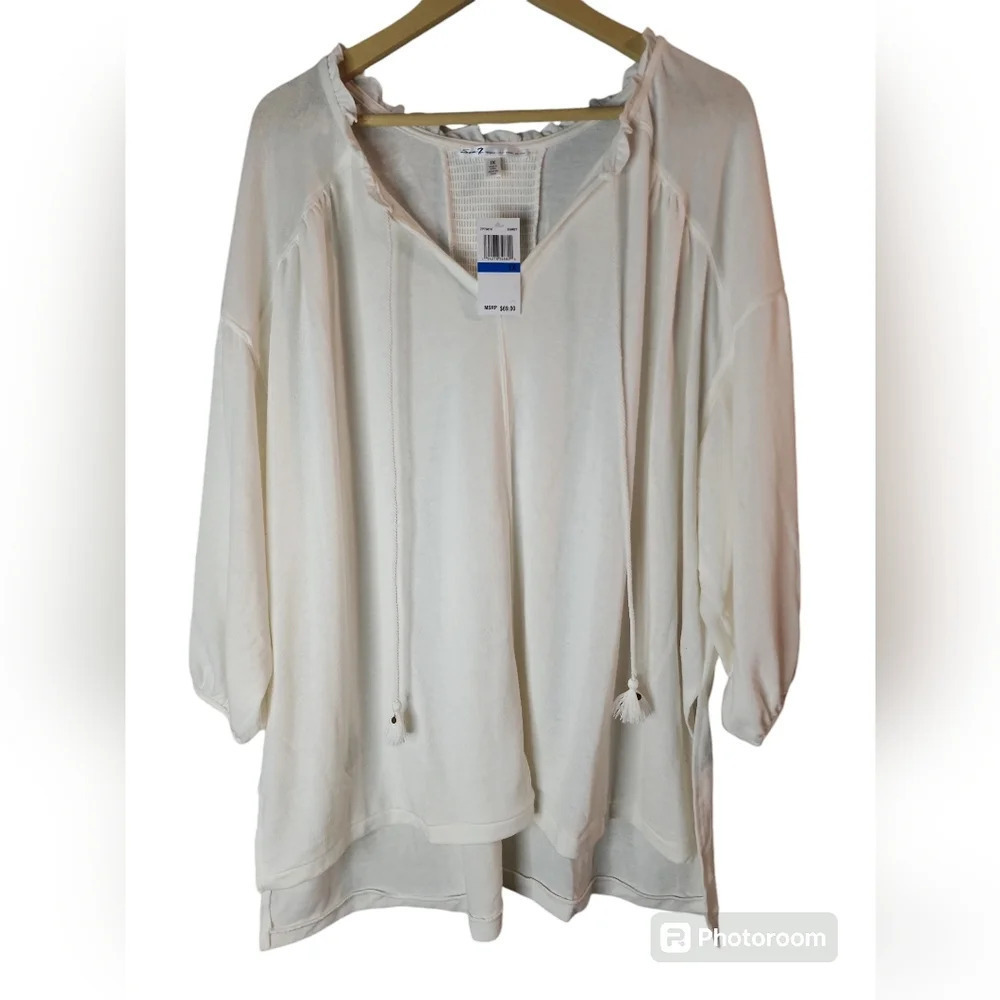 NWT Seven7 Women's Relaxed Fit 3/4 Sleeve Peasant off white Top Size 1X Girlhood